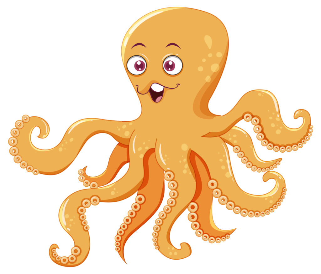 Yellow octopus in cartoon design